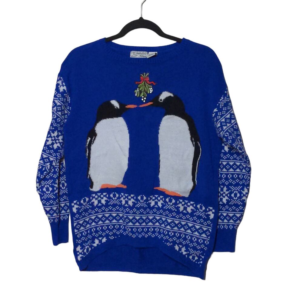Isabella's Closet Penguins Kissing Under Mistletoe Ugly Christmas Sweater Large